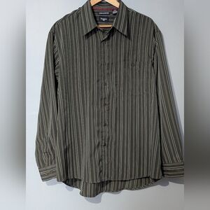 Haggar Men's XL Luxury Microfiber‎ Green Striped Long-sleeve Button-down Shirt